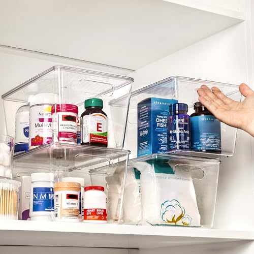 8 Pack Clear Stackable Storage Bins with Lids and Handles (8 Count)