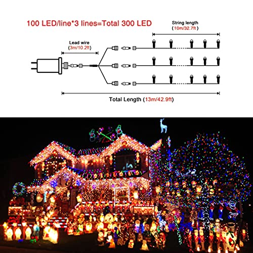 300 LED Multicolor Christmas Tree Lights Plug in
