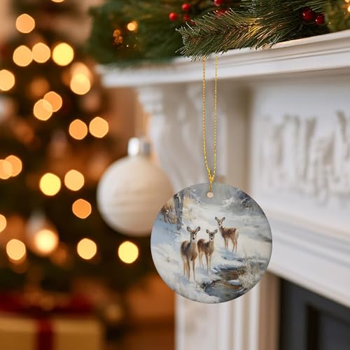 Rustic Winter Deer Ceramic Ornament Gifts