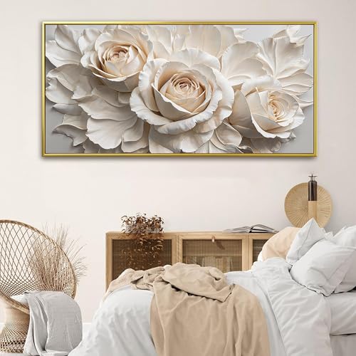 Large Gold Framed Wall Art For Living Room Home Wall Decor Modern Canvas Art Wall Decor 29 X 58 Inches White Flower Wall Art Elegant Picture For Bedroom Hotel Office Artwork