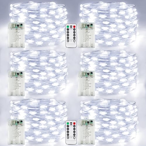 6 Pack Battery Operated Fairy Lights with Remote Twinkle Lights Cool White (6 Count)