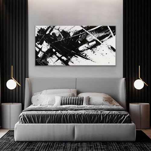 Abstract Wall Art For Living Room Black And White Wall Art 24 × 48 Inch