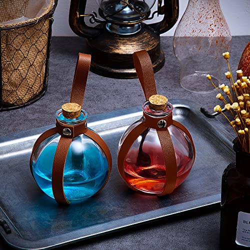 2 Pcs Halloween Glass Potion Bottles with Belt Cork Renaissance Witch Costume Accessories Witch Props Potion Bottle for Halloween Party Decor Cosplay DIY Crafts Gift (2 Count)