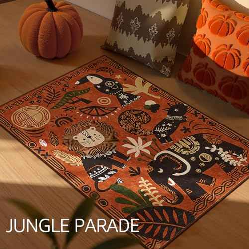 2x3 Cute Area Rug Kids Washable Fun Rug Terracotta Boho Jungle Mat (6 Sq Ft)