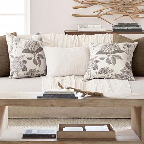 Set of 2 Linen Floral Throw Pillow Covers Vintage Accent Print Decorative Cushion Covers Farmhouse Boho Home Decor for Sofa Chair Couch Bedroom Living Room (2 Count)