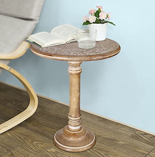 Lightnpro Rustic Round Pillar Mango Wood End Table