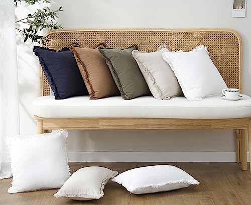 Decorative Linen Fringe Throw Pillow Covers 16×16 Inch (2 Count)