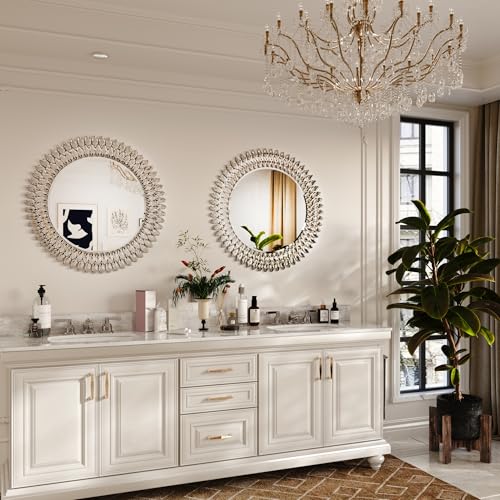 28" Jeweled Luxury Round Decorative Wall Mirror