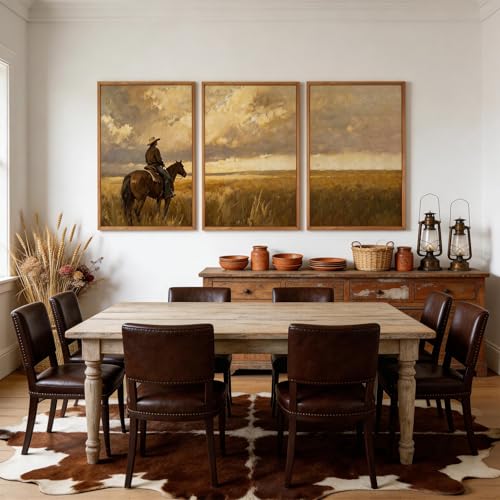 3 Pcs Western Cowboy Framed Wall Art 24x36 Inch