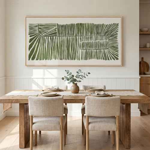 Large Framed Horizontal Green Abstract Botanical Canvas Wall Art