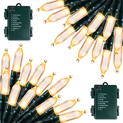 Battery Operated Christmas Lights 2 Pack 18 FT 50 LED Warm White (50 Count)