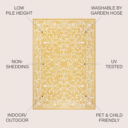Vintage Filigree Indoor Outdoor Area Rug 3X5 Yellow
