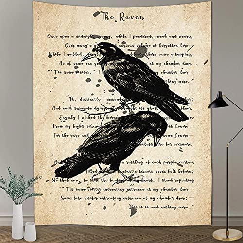 Raven Tapestrys Gothic Skull and Raven Dictionary Tapestry Rustic Room Mural Posters 60x80 Inches for Living Room Bedroom Home Dorm