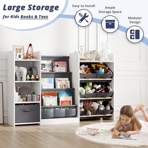 Kids Bookshelf and Toy Storage with 7 Removable Bins