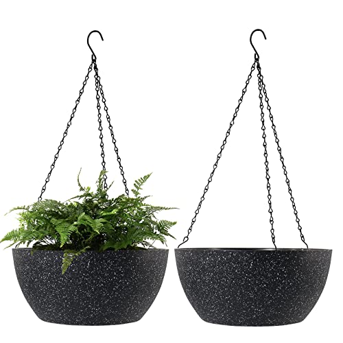 13 inch 2Pack Large Hanging Planters for Outdoor Indoor Plants with Drainage Holes and Chain (2 Count)