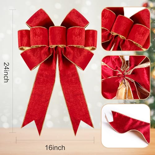 2pcs Large Christmas Bows Velvet Red Bows Holiday Red Christmas Bows Decorations for Wreath Velvet Bows Decor for Christmas Tree Topper