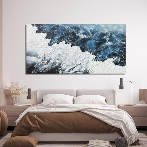 Blue White Wall Art Abstract Canvas Wall Pictures for Living Room 20"x40"