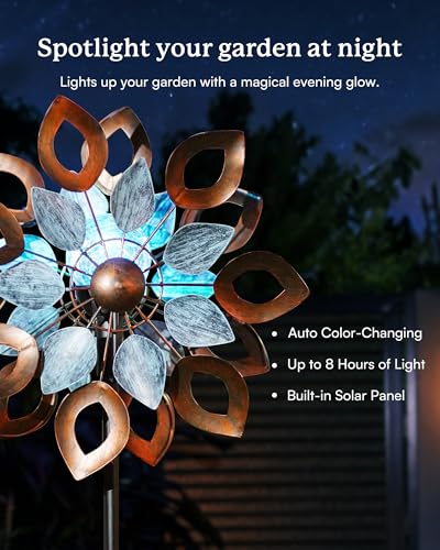Copper Wind Spinners Outdoor 74 Inches with Solar LED Light