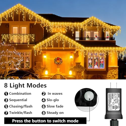 Warm White Icicle Lights for Outside (33 Foot)