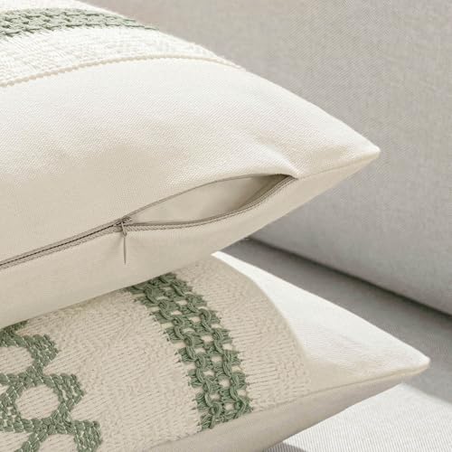 Set of 2 Sage Green Boho Decorative Pillow Covers 18x18 Inch (2 Count)