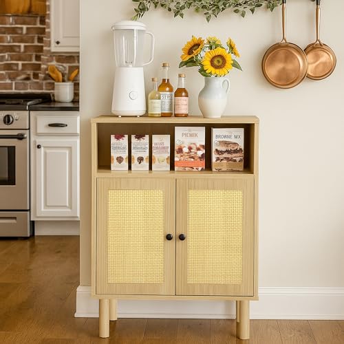 Boho Accent Cabinet with Rattan Doors