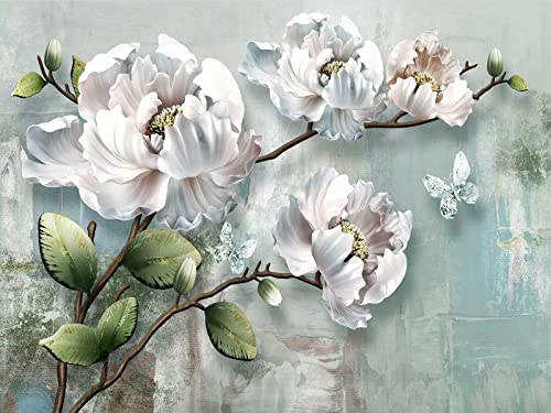 Chinoiserie Lotus Mural Wallpaper White Abstract Floral (110.1 Sq Ft)
