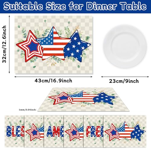 Veterans Day Plastic Placemats Set of 6 4th of July Table mats 17×13×0.04in (6 Count)