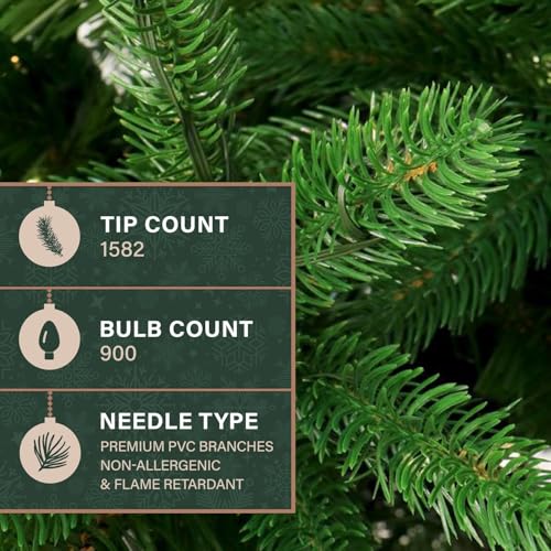9 Ft. Carmel Pine Slim Artificial Christmas Tree with Warm White LED Lights and Stand