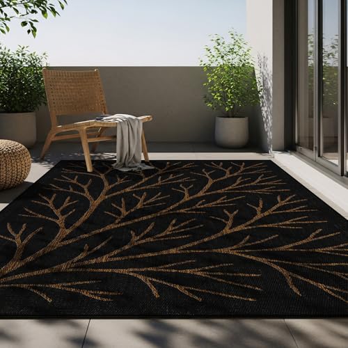 Washable Indoor Outdoor Rug 6x9 Modern Area Rugs Branch Pattern Non Shedding Waterproof Easy Clean Patio Deck Porch Living Room Bedroom Garden RV (54 Sq Ft)
