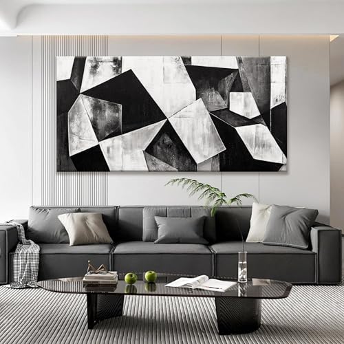 Large Abstract Wall Art Black And White Wall Art Geometric Color Block Line Painting Artwork Canvas Art Wall Decor Simple Picture Artwork For Living Room Bedroom Office 29" X 58"