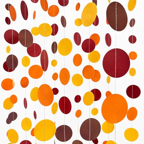 46Ft Fall Party Decorations Polka Dots Garlands Orange Yellow Burgundy Brown Hanging Paper Circle Dots Streamer for Birthday Wedding Shower Fall Autumn Thanksgiving Harvest Party Decor Supplies