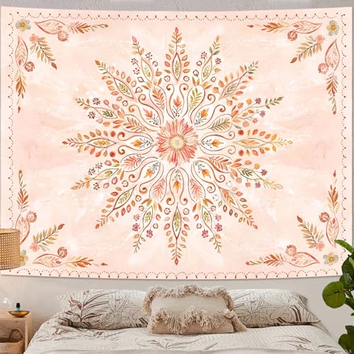 Floral Mandala Tapestry Boho Tapestry for Bedroom Orange Tapestries Wall Hanging Living Room Wall Art and Home Decor 44x60