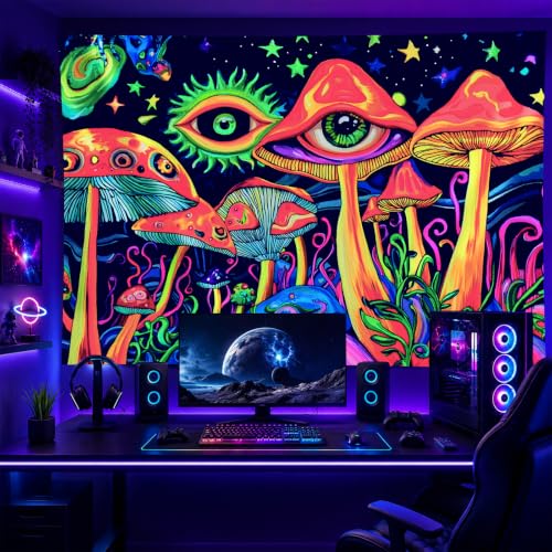 Trippy Mushroom Tapestry 78x59 Inch Uv Reactive