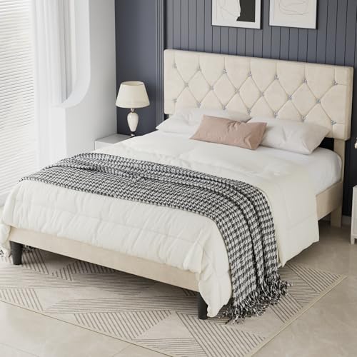 Full Size Bed Frame with Diamond Tufted Headboard