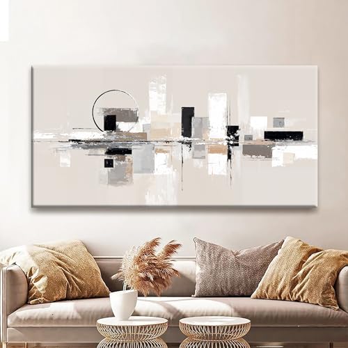 Large Abstract Black and White Wall Art For Living Room Prints 29" × 58"
