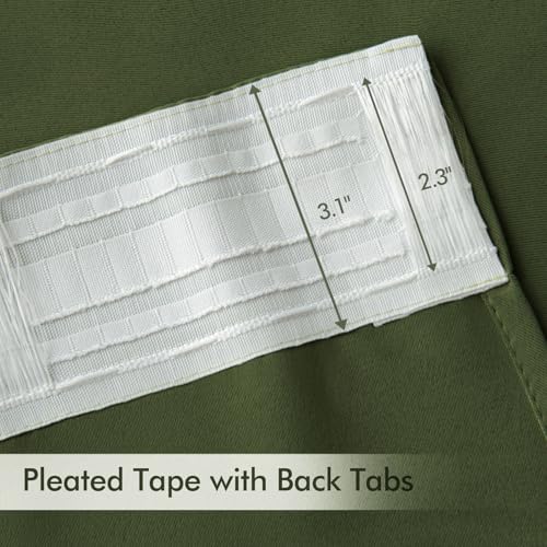 Olive Green Back Tab Blackout Curtains 52x84 Inch Length 2 Panel Set