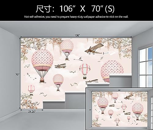 Pink Hot Air Balloon Kids Wallpaper Mural for Nursery Girls Bedroom
