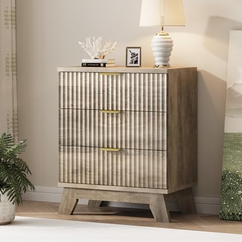 Fluted Dresser for Bedroom with 3 Drawers