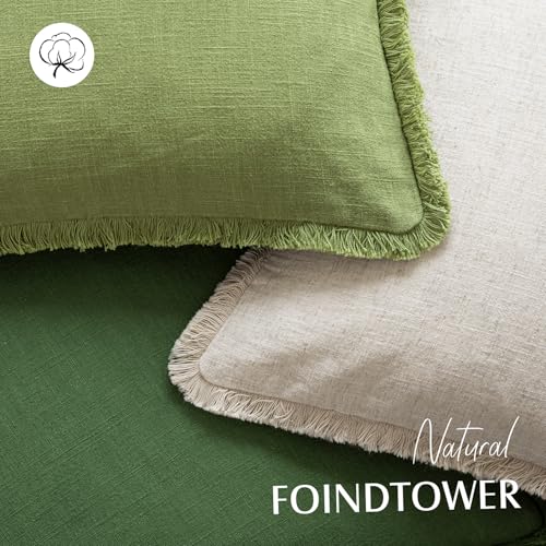 Decorative Linen Fringe Throw Pillow Covers 22×22 Forest Green (2 Count)