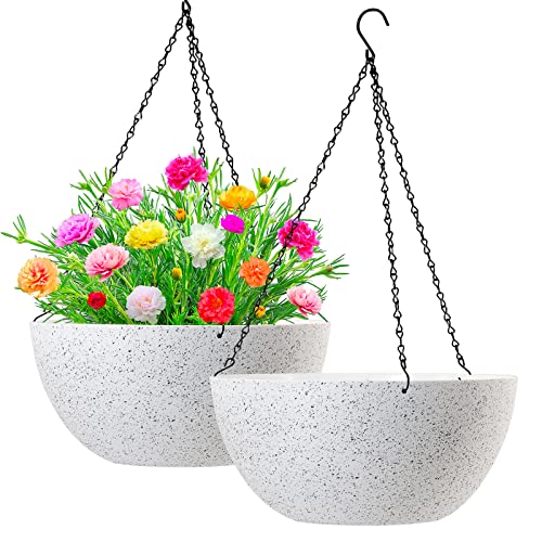 13 inch 2Pack Large Hanging Planters for Outdoor Indoor Plants with Drainage Holes and Chain (2 Count)