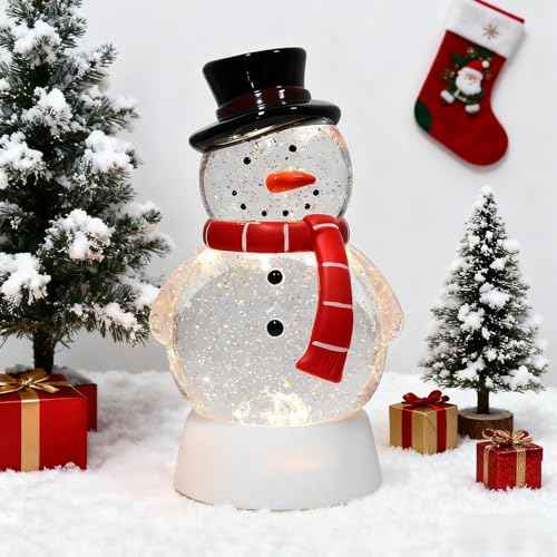 Christmas Snow Globe Snowman Lighted Musical Glitter Globe Battery Operated or USB Powered with Timer Water Glittering Snowing Globe for Christmas Party Home Table Decorations Gifts