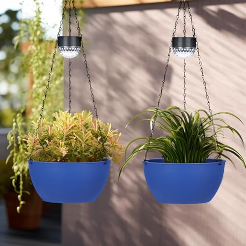 2 Packs Solar Hanging Basket Planters for Plants Outdoor
