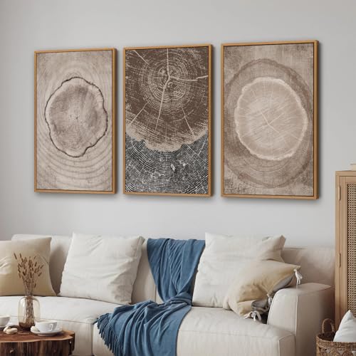 Beige Tree Ring Framed Canvas Wall Art Set (3 Count)