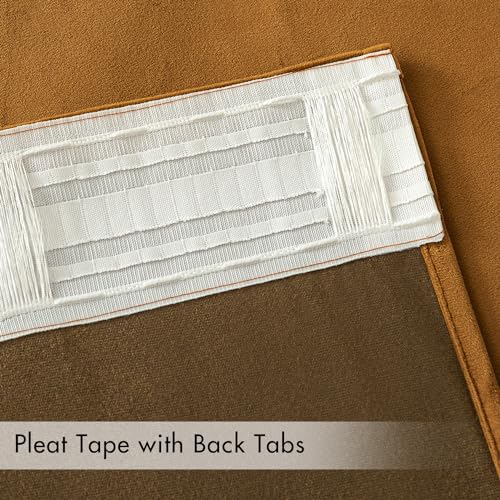 Fall Golden Brown Velvet Blackout Curtains Pinch Pleat 52" Wx84 L (2 Count)