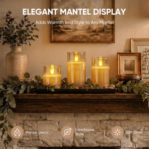 Rechargeable Amber Glass Flameless Candles with Remote Timer