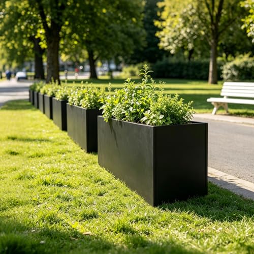 Metal Outdoor Planter 32" L x 12" W x 16"H Long Rectangle Planter Box Black
