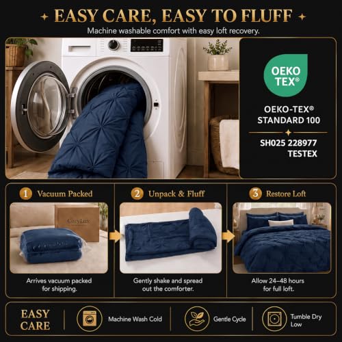 Oversized Queen Comforter Set Navy Blue