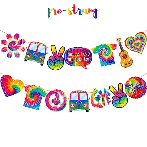 2pcs Tie Dye Birthday Banner Tie Dye Birthday Party Supplies Tie Dye Party Garland Decorations for Tie Dye Party Art Retro 60s 70s Theme Hippie Carnival Baby Shower Birthday Party Supplies (2 Count)