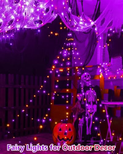 4Pack 60LED Fairy Lights Battery Operated Orange and Purple Halloween Decor