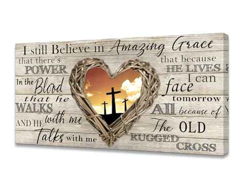 Amazing Grace Christian Wall Art Canvas Cross Decor